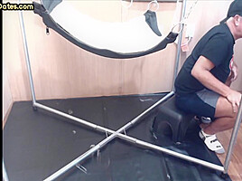 Homemade DILF assdrilled in sling after giving blowjob