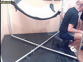 Homemade DILF assdrilled in sling after giving blowjob