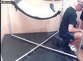Homemade DILF assdrilled in sling after giving blowjob