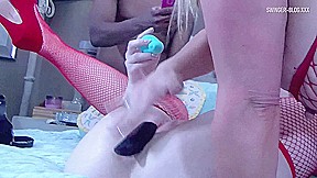 Horny housewives in sexy lingerie toying and fucking hard cocks