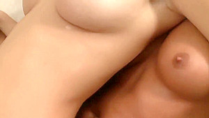 Horny lesbian brunettes masturbate with a two heahed dildo