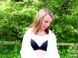Horny woman is getting banged from the back, in the forest and enjoying every second of it