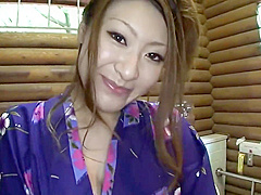 Hot geisha in uniform sucks cock in the toilets