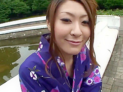 Hot geisha in uniform sucks cock in the toilets