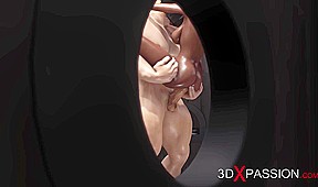 Hot sex in gloryhole room! Masked man bangs rough a sexy ebony