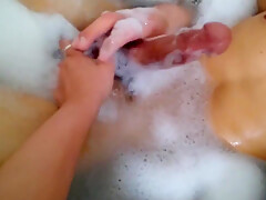 Huge Cock Gets Snuck Up On And Milked In The Bathtub