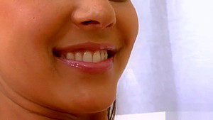 Innocent kitten is gaping soft slit in closeup and coming