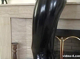 Jade Green in Black Jacket and Black Capri Pants - LatexHeavenVideo