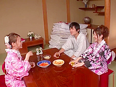 Japanese geisha gets fucked while her girlfriend is
