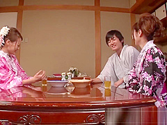 Japanese geisha gets fucked while her girlfriend is