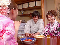 Japanese geisha gets fucked while her girlfriend is