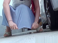 Japanese women expose pussies while peeing in public