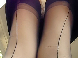 Leather Miniskirt Black Stockings 1