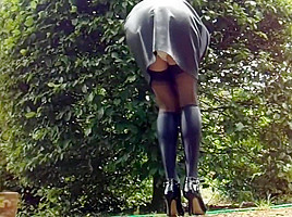 Leather Miniskirt Black Stockings 1
