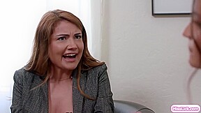 Lesbian travel agent fingering her big tits brunette client