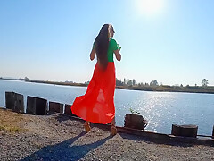Longpussy Sheer Orange Skirt Tight Green Tee Heavy Piercings With Lights  Happy Fall!
