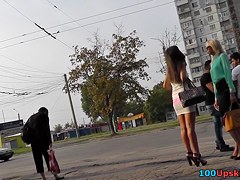 Marvelous brunette hair upskirt hotty