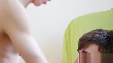 Massaged cutie takes dick and jerks himself off as he moans