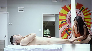 Masseuse is roughly tied up and subdued into taking clients big cock