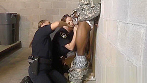 Milf cops take turns to suck on bogus soldiers big cock
