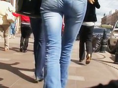 Model quality, long legged girl in the street candid scene