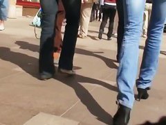Model quality, long legged girl in the street candid scene