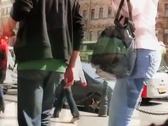 Model quality, long legged girl in the street candid scene