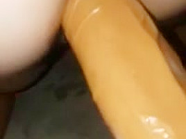 My gf cums and creams over thick dildo