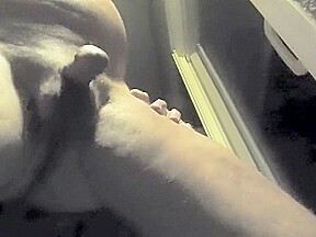 Naked Step daddy taking a pee at night outdoors 