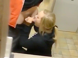 Naughty Amateur Blonde with Stranger in Public Toilet