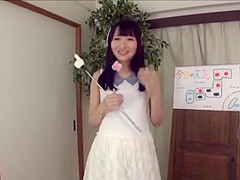 Naughty Asian teen 18+, Aesi Minami gives double blowjob in trio