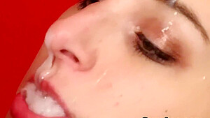 Naughty Honey Gets Cumshot On Her Face Swallowing All T