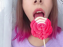 Naughty Stepsister Sucks A Lollipop And Show Her Long Hot Sexy Tongue