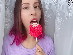 Naughty Stepsister Sucks A Lollipop And Show Her Long Hot Sexy Tongue