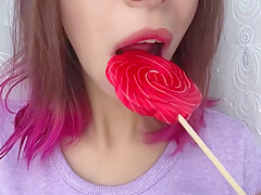 Naughty Stepsister Sucks A Lollipop And Show Her Long Hot Sexy Tongue