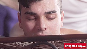Naughty young Joel oiled up for anal play by Step daddy masseur