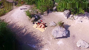 Nude beach sex, video taken by a drone