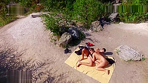 Nude beach sex, video taken by a drone