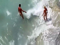 Nudist bathing sea water and blowjob