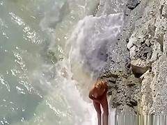 Nudist bathing sea water and blowjob