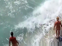 Nudist bathing sea water and blowjob