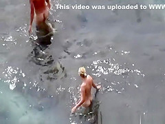 Nudist bathing sea water and blowjob