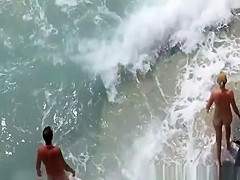 Nudist bathing sea water and blowjob