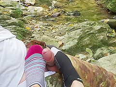 Outdoor Public Footjob Sockjob (cum On Smelly Feet)