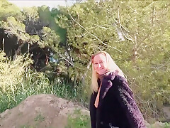 Outdoor Public Toilet Fingers And Flashing In Stockings And Big Fur Coat With Natalie K