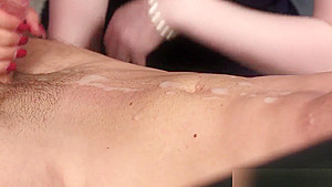Outstanding CFNM babes jerking cock