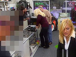 Pawnshop milf cocksucks out the back for cash