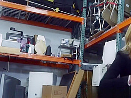 Pawnshop milf cocksucks out the back for cash