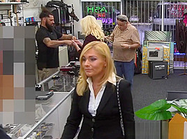 Pawnshop milf cocksucks out the back for cash