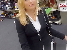Pawnshop milf cocksucks out the back for cash